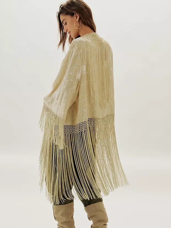 Free People Other - Free People Ivory Embroidered Fringe Kimono white and ivory